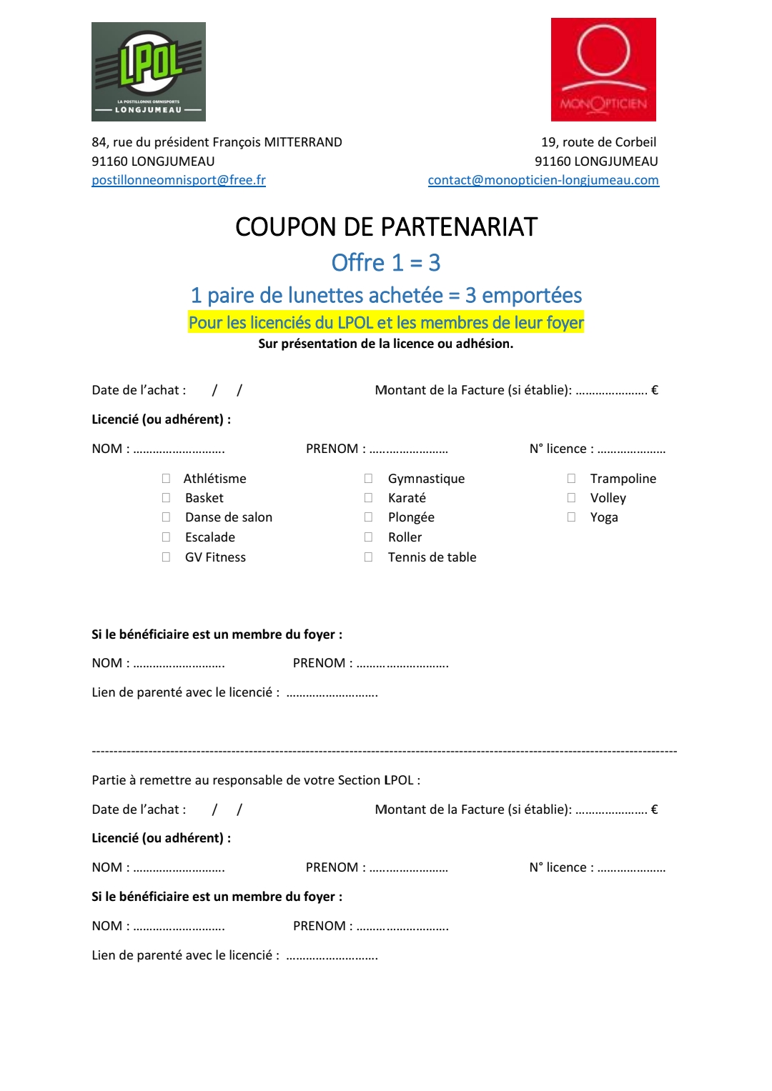 Coupon partenariat MONOPTICIEN